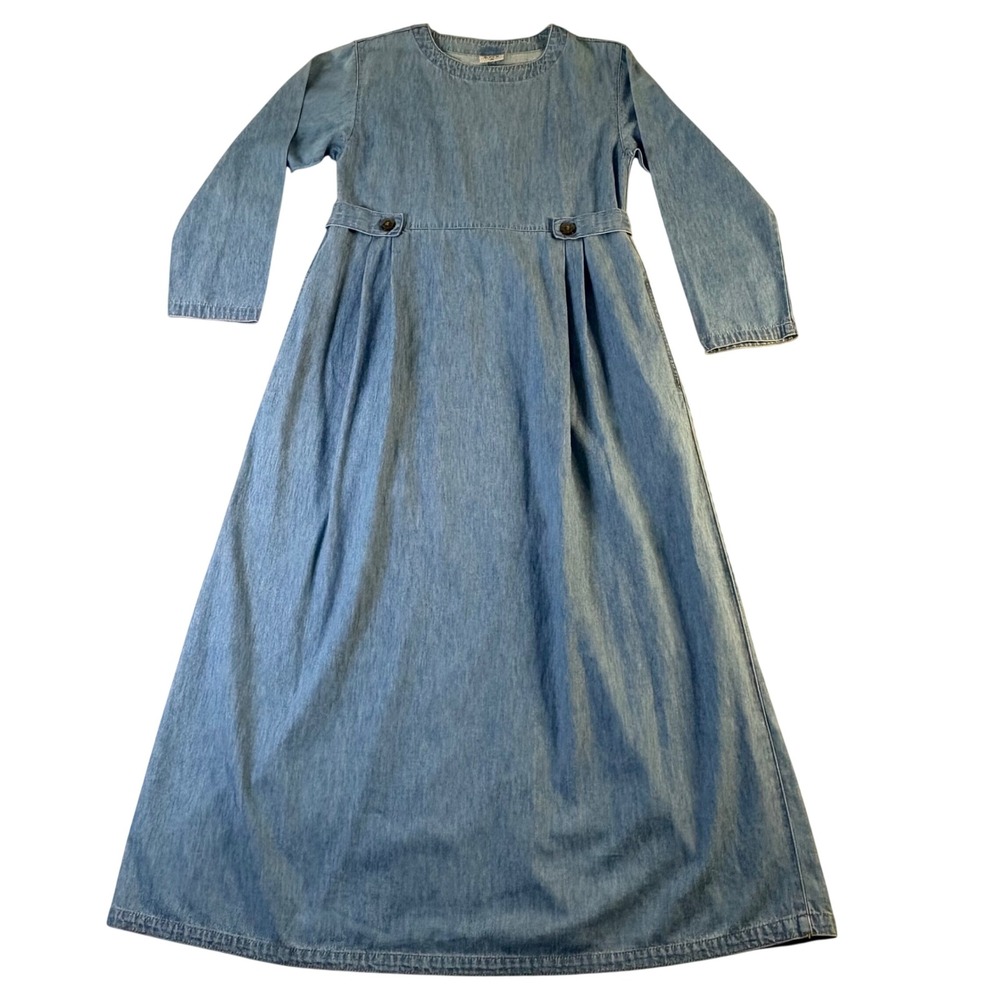 CMC Vintage Denim Maxi Dress XS Light Wash Cotton Long Sleeve Cottagecore USA